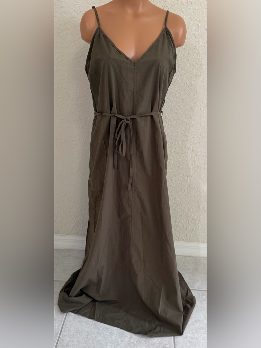 Buck Mason Mainstay Maxi Slip Dress in Bay Leaf NWT